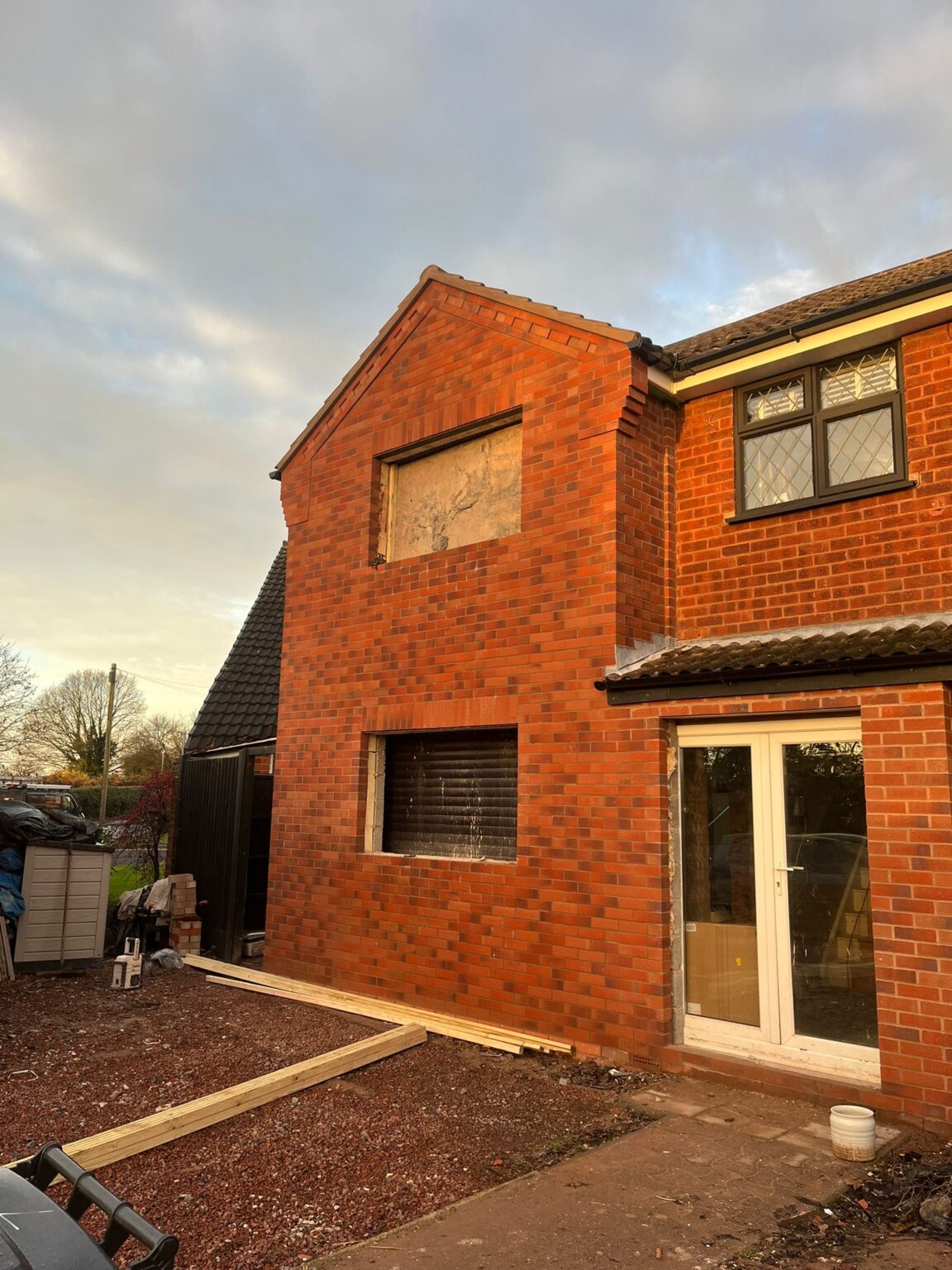 Double storey side extension under construction in Stockingford, Nuneaton