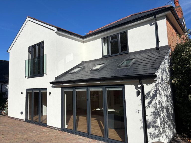 Double-storey rear extension with bi-fold doors and Juliet balcony built by Parker Grears Developments in Nailstone, Leicestershire