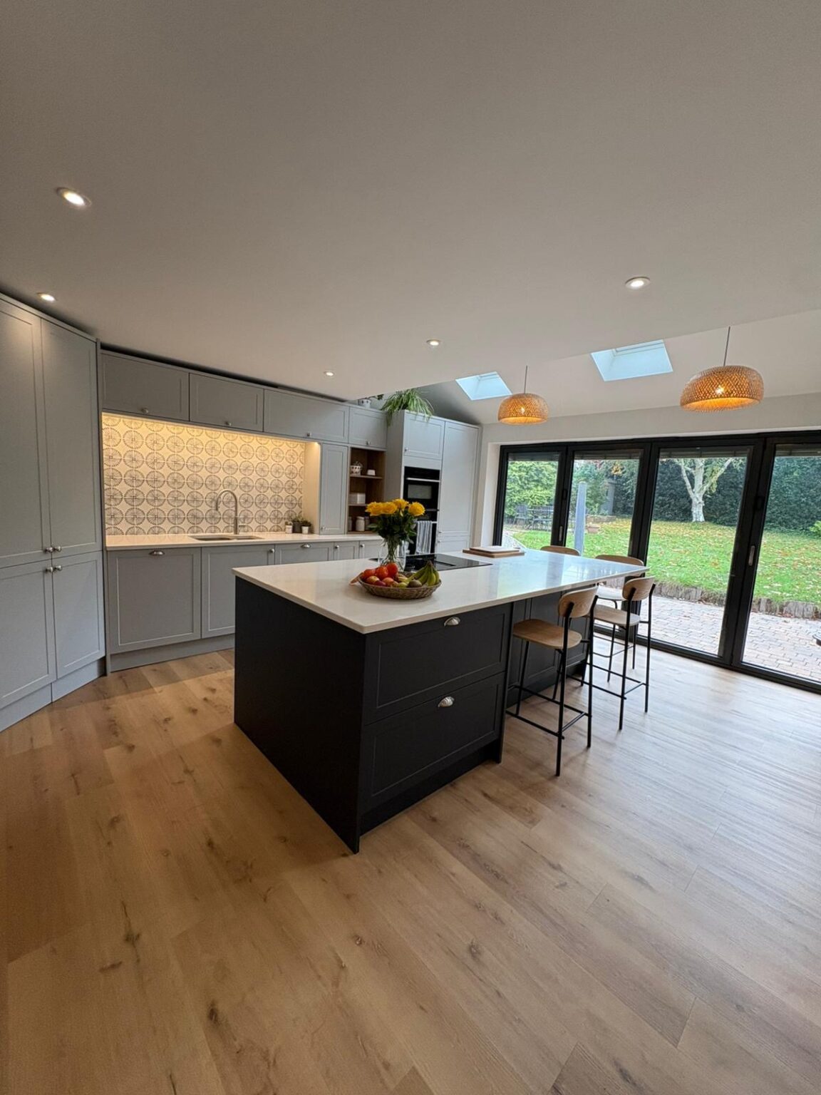 Single storey kitchen extension in Nailstone with island and roof lights