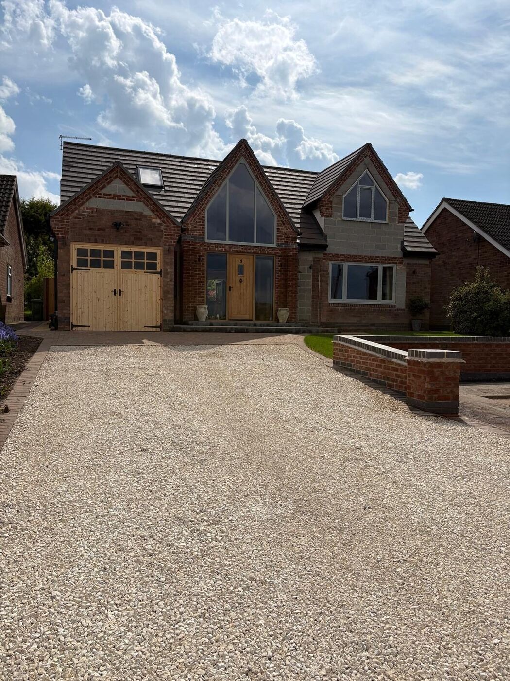 The Wolvey property after &mdash; new front elevation with apex roof line and new driveway