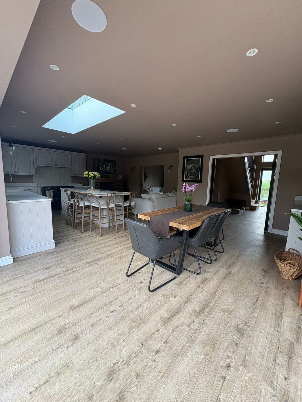 Open-plan kitchen, dining and living space &mdash; Wolvey remodel